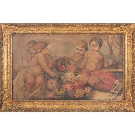 ANONIMO DEL XX SECOLO, Gioco di Putti, Olio su tela