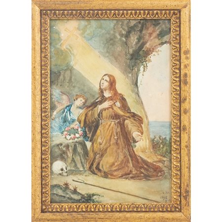 ANONIMO DEL XIX SECOLO, Santa Rosalia, Acquarello su carta