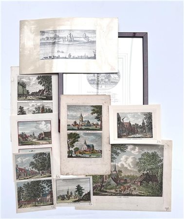 A lot of various hand-colored topographical prints including Bussum and Zeeland.