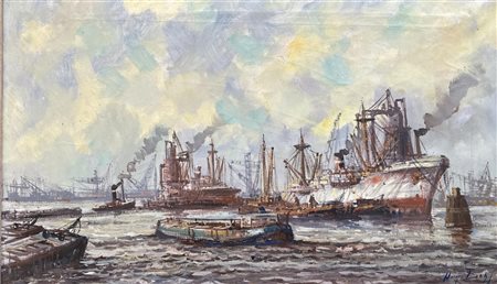 Wim Bos (1896 - 1967), Harbor view, Rotterdam, signed (bottom right), 60 x...