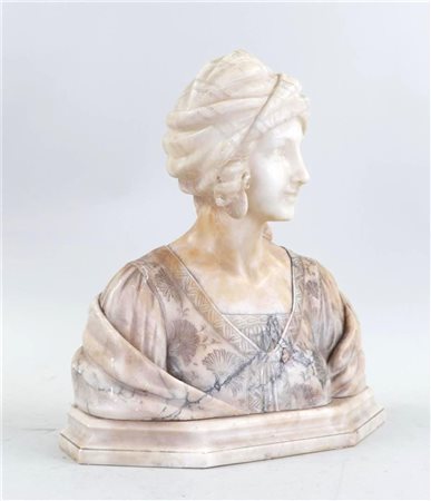 Marble art deco bust of an elegant lady with headband. ca. 1900. Unclearly...