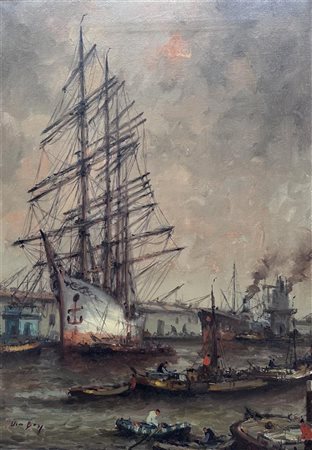 Wim Bos (1896 - 1967), Harbor view, Rotterdam, signed (bottom right), 70 x 50...