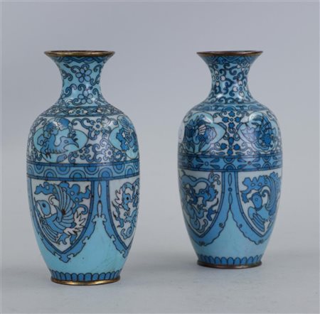 Two Emialle cloisonné vases with trumpet neck decorated with dragons and...
