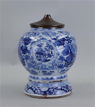 A porcelain vase with floral decoration, converted into a lamp base. China,...