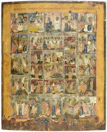 ICONA DELLE SEDICI FESTE, 1790-1820 tempera su tavola, cm 52,8x43,1 l'icona...