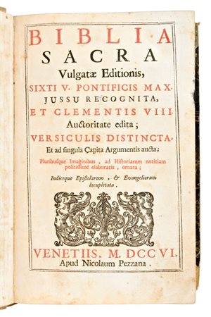 [Bibbia Figurata] Biblia Sacra Vulgatae Editionis. In Venetia, N. Pezzana, 1706
