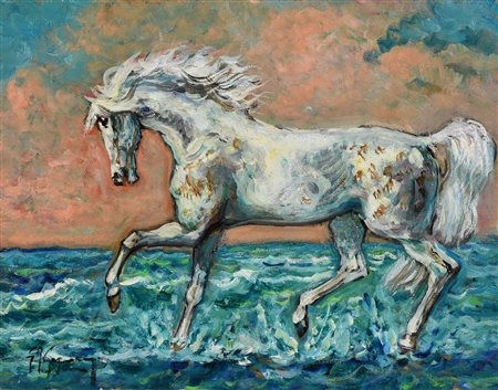 Giovan Francesco Gonzaga (1921 - 2007) CORSIERO FRA LE ACQUE, 1993 olio su...