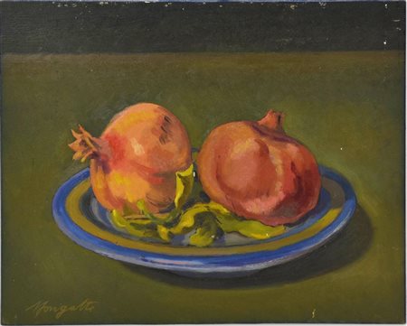 Vairo Mongatti MELOGRANI olio su tavola, cm 25x30 firma sul retro: firma e...