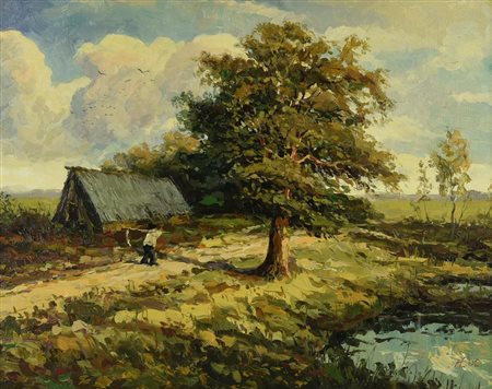 Ignoto AGRICOLTORE olio su tela, cm 40x50 firma e data sul retro: firma,...