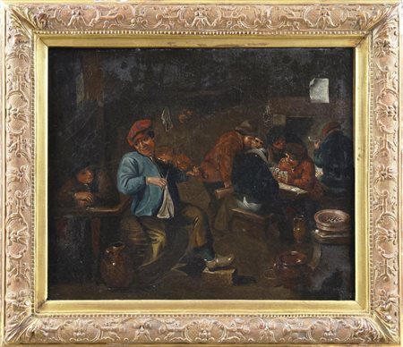 Scuola fiamminga del XVII-XVIII sec. Interno di osteria Olio su tela 44.5x52...