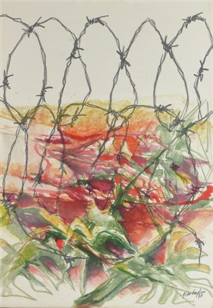 Gino Baglivo DIETRO LE FOGLIE, 1973 pastello grasso su carta, cm 68x48 firma...