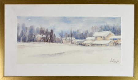 Luciana Bey LA NEVE SUI TETTI, 1995 acquerello su carta, cm 23x48 firma e...