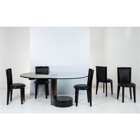 MARIO MAZZER, Tavolo da pranzo e cinque sedie