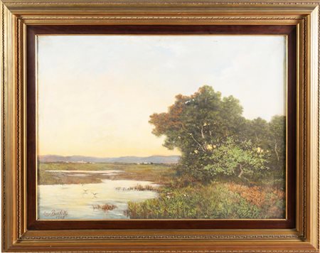 Luigi Bertelli (San Lazzaro di Savena 18323 - 1916), “Fiume al tramonto”, 1905.
