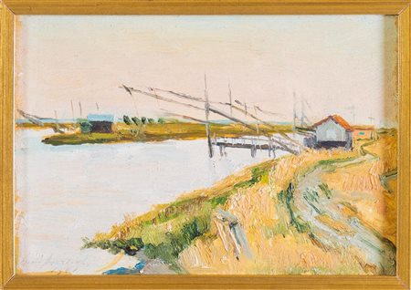 Gino Marzocchi (Molinella 1895 - Bologna 1981), “Canale a Porto Corsini”, 1961.