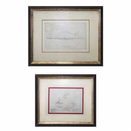 Coppia di incisioni raffiguranti cono del vulcano ed il prospetto meridionale , 20th secolo