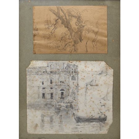Disegni in cornice, pescatore ed albero