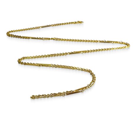 Collana in oro giallo con alternanza di motivo a catena e barrette rettangolari