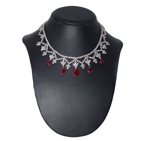 Collier in argento 925 con strass e pietre rosse