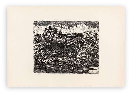 ANTONIO LIGABUE (1899-1965) - Pointer con paesaggio notturno, 1977