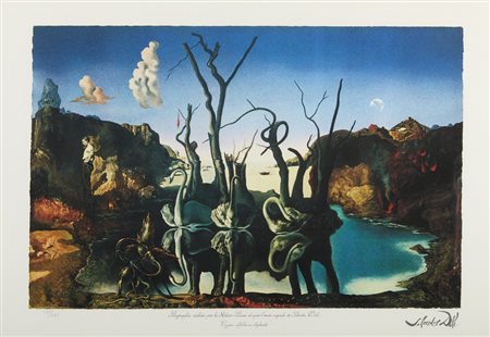 DALI' SALVADOR (1904 - 1989) - CYGNES RéFLéCHIS EN ELEPHANTS .