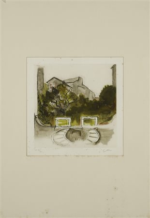 GUTTUSO RENATO (1912 - 1987) - CORTILE DEL PALAZZO DEL GRILLO.