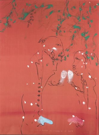 DESIATO GIUSEPPE (n. 1935) - I DUE POETI IN ROSSO ALL'OMBRA DI UN ABETE.