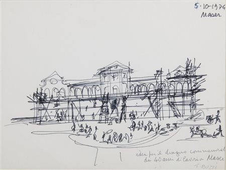 BUZZI TOMASO (1900 - 1981) - IDEA PER IL DISEGNO COMMEMORATIVO DEI 40 ANNI DI LAVORI A MASER.