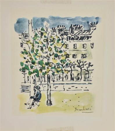 Orfeo Tamburi PANCHINA NEL PARCO riproduzione fotolitografica su carta, cm...