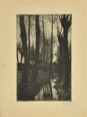 Koller PAESAGGIO INVERNALE incisione battuta, cm 26x17 foglio, 38x28 cm firma...