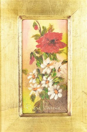 Piera Carena FIORI olio su cartone telato, cm 13x6 firma