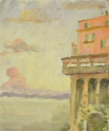 Enrico Allimandi LA COSTA olio su frammento di tela, 17x14 cm eseguito nel...