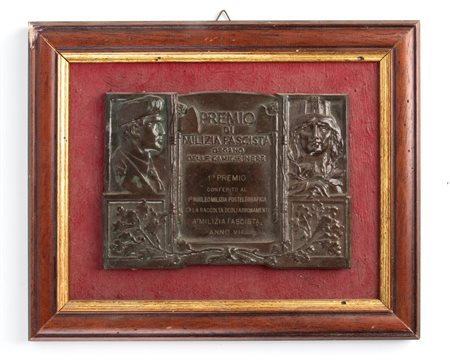  
Placca bronzo PREMIO DI MILIZIA FASCISTA Camicie Nere 1929 
bronzo 17x12,5