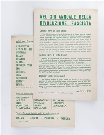  
MANIFESTI "Nel XIII ANNUALE della Rivoluzione Fascista" 
stampa 34x48 cm