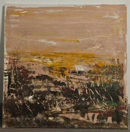 Pina Santonocito (Catania, 1961 - ) Paesaggio rosa quadrato Acrilico su tela...