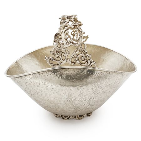 Portadolci in sheffield con base e presa con motivi a ghirlanda