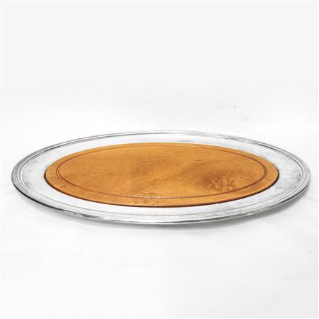 Vassoio ovale silver plated con tagliere in legno estraibile