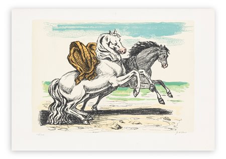 GIORGIO DE CHIRICO (1888-1978) - Cavalli sulla spiaggia, 1970