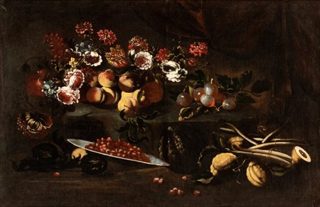 Artista lombardo, fine XVII - inizio XVIII secolo Natura morta di fiori,...