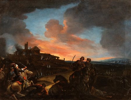 Pietro Domenico Olivero (Torino, 1679 - 1755) Battaglia tra turchi e...