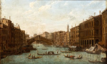 Il Canaletto (seguace di) (Venezia, 1697 - 1768) Veduta del Ponte di Rialto...