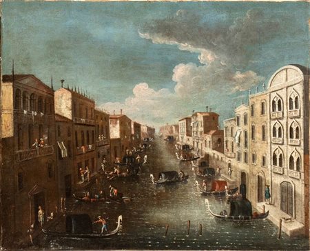 Artista veneziano, XVIII secolo Veduta di un canale veneziano Olio su tela...