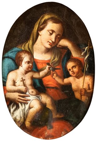 Artista emiliano, XVIII secolo Madonna con bambino e San Giovannino Olio su...