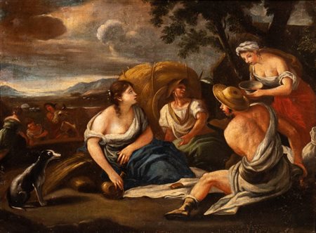 Scuola napoletana, XVIII secolo La mietitura Olio su tela cm. 88x117. Con...