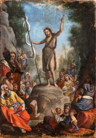 Artista olandese, prima metà XVII secolo La predica del Battista Olio su tela...