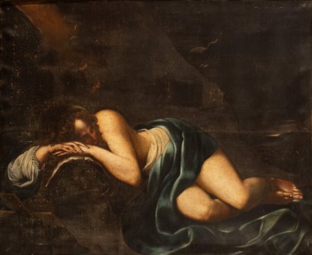 Artista attivo a Siena, XVII secolo Maddalena dormiente Olio su tela cm....