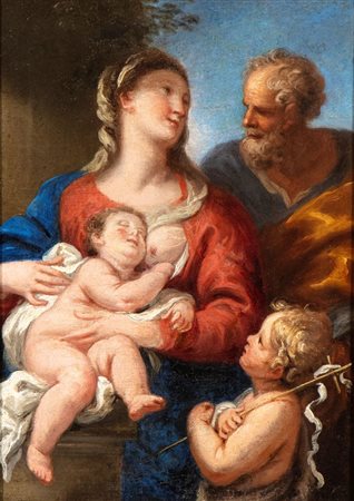Scuola romana, XVII secolo Sacra Famiglia con San Giovannino Olio su tela cm....