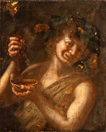 Artista centro-italiano, XVII secolo Bacco ebbro Olio su tela cm. 57,5x46,5