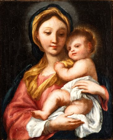 Artista genovese, prima metà XVIII secolo Madonna con Bambino Olio su tela...