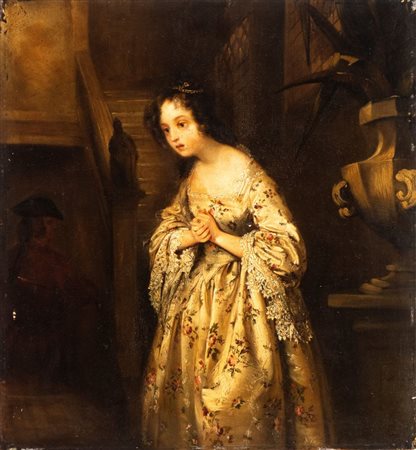 Artista nordico, fine XVIII - XIX secolo Fanciulla con le mani giunte Olio su...